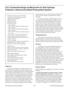 Fundamental Design and Mechanisms for Solar Hydrogen Production in Natural and Artificial Photosynthetic Systems - DOE Hydrogen and Fuel Cells Program FY 2014 Annual Progress Report