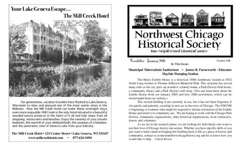 Your Lake Geneva Escape… The Mill Creek Hotel Newsletter – January[removed]Number XIII
