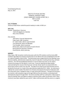 Minutes of Financial Oversight Panel Special Meeting Venice Community School District No. 3 May 13l 21, 2010