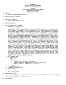 AGENDA MID-BAY BRIDGE AUTHORITY THURSDAY, NOVEMER 18, 2010 9:00 A.M. CITY OF NICEVILL COUNCIL CHAMBERS 208 NORTH PARTIN DRIE