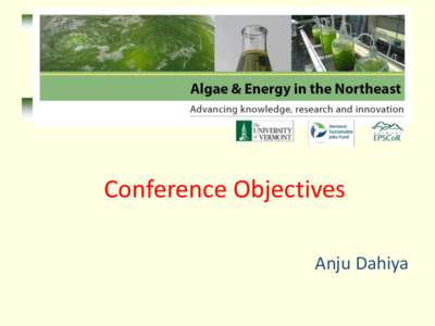 Conference Objectives Anju Dahiya Can Algae Biodiesel expand the “Renewable energy as share of total energy” figure? ALGAE BIOFUEL