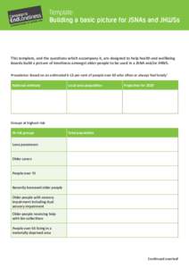 Template: Building a basic picture for JSNAs and JHWSs This template, and the questions which accompany it, are designed to help health and wellbeing boards build a picture of loneliness amongst older people to be used i