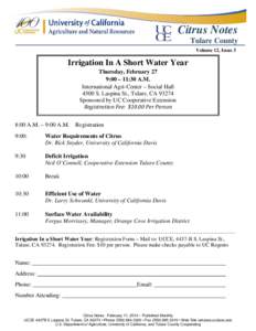 Citrus Notes Tulare County Volume 12, Issue 3 Irrigation In A Short Water Year Thursday, February 27