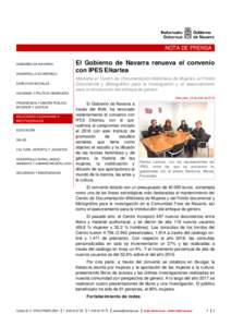 NOTA DE PRENSA  El Gobierno de Navarra renueva el convenio con IPES Elkartea  GOBIERNO DE NAVARRA