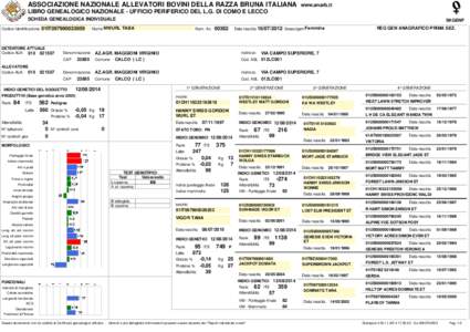 ASSOCIAZIONE NAZIONALE ALLEVATORI BOVINI DELLA RAZZA BRUNA ITALIANA  www.anarb.it LIBRO GENEALOGICO NAZIONALE - UFFICIO PERIFERICO DEL L.G. DI COMO E LECCO SCHEDA GENEALOGICA INDIVIDUALE