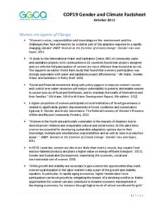 COP19 Gender and Climate Factsheet October 2013 Women	are	Agents	of	Change		 •