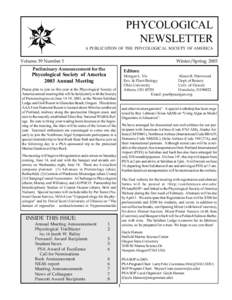PHYCOLOGICAL NEWSLETTER A PUBLICATION OF THE PHYCOLOGICAL SOCIETY OF AMERICA Volume 39 Number 1
