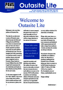 Outasite Lite Issue 1 The Harris Community Centre, 97 Quarry Street, Ultimo 2007 Toll freePhone: (Fax