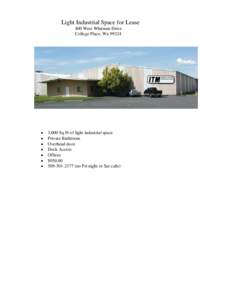 Light Industrial Space for Lease 400 West Whitman Drive College Place, Wa 99324  