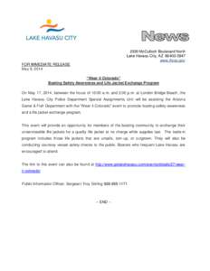 2330 McCulloch Boulevard North Lake Havasu City, AZ[removed]www.lhcaz.gov FOR IMMEDIATE RELEASE May 9, 2014 “Wear it Colorado”