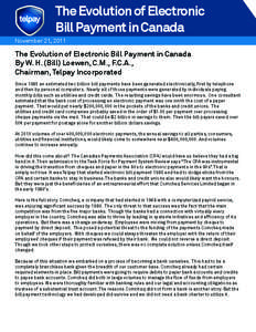 Finance / TelPay / Cheque / Canadian Payments Association / Payment / Bill Loewen / Electronic bill payment / Credit card / Bank / Payment systems / Business / Economics