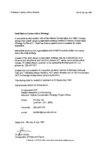 Australian Capital Territory Gazette  No 30,30July 1997 Draft Nature Conservation Strategy In accordance with section 15U of the Nature Consen/ation Act 7980,l hereby