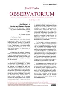 POLICY / RESEARCH  MAECENATA OBSERVATORIUM ANALYSES, POSITIONS AND DISCOURSES ON CIVIL SOCIETY, CIVIC ENGAGEMENT AND PHILANTHROPY