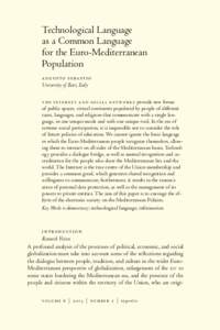 Technological Language as a Common Language for the Euro-Mediterranean Population au g u st o s e ba st i o University of Bari, Italy