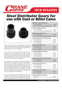 TECH BULLETIN  Steel Distributor Gears for use with Cast or Billet Cams Chevrolet 90° V––262 c.i.d. For .491
