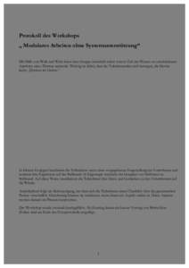 Protokoll des Workshops „ Modulares Arbeiten ohne Systemunterstützung“ Mit Hilfe von Walk and Write kann eine Gruppe innerhalb relativ kurzer Zeit das Wissen zu verschiedenen Aspekten eines Themas sammeln. Wichtig i