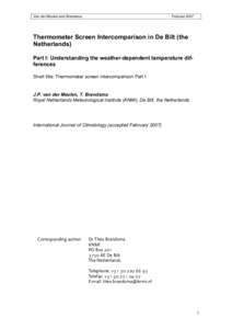 Van der Meulen and Brandsma  Februari 2007 Thermometer Screen Intercomparison in De Bilt (the Netherlands)