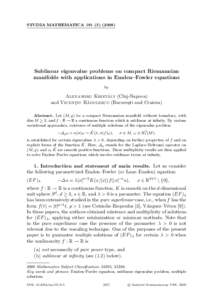 STUDIA MATHEMATICA[removed]Sublinear eigenvalue problems on compact Riemannian manifolds with applications in Emden–Fowler equations by