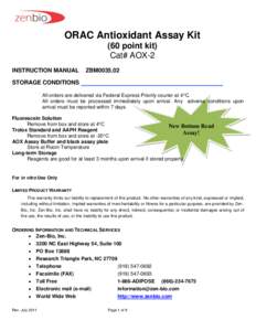 ORAC Antioxidant Assay Kit (60 point kit) Cat# AOX-2 INSTRUCTION MANUAL  ZBM0035.02