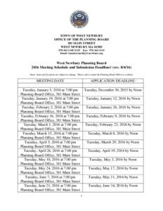 TOWN OF WEST NEWBURY OFFICE OF THE PLANNING BOARD 381 MAIN STREET WEST NEWBURY MA1100 X125 Fax: Email: 