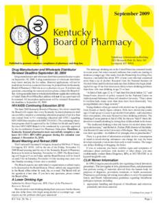 September[removed]Kentucky Board of Pharmacy Spindletop Administration Building 2624 Research Park Dr, Suite 302