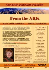 ARKAROOLA WILDERNESS SANCTUARY  From the ARK NEWSLETTER NUMBER 10  SPRING / SUMMER 2008
