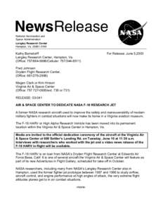 NewsRelease National Aeronautics and Space Administration Langley Research Center Hampton, Va[removed]