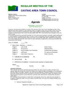 Sierra Pelona Mountains / California State Water Project / Los Angeles County /  California / Castaic Lake / Castaic /  California / Agenda / Minutes / Los Angeles County Department of Regional Planning / Geography of California / Meetings / Parliamentary procedure