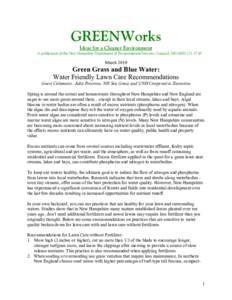 GREENWorks Ideas for a Cleaner Environment A publication of the New Hampshire Department of Environmental Services, Concord, NH[removed]March 2010 