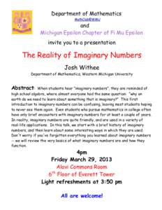 Department of Mathematics MathClub@WMU and Michigan Epsilon Chapter of Pi Mu Epsilon invite you to a presentation