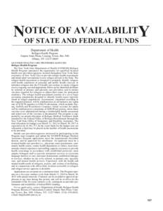 OTICE OF AVAILABILITY NOF STATE AND FEDERAL FUNDS Department of Health Refugee Health Program Empire State Plaza, Corning Tower, Rm. 840