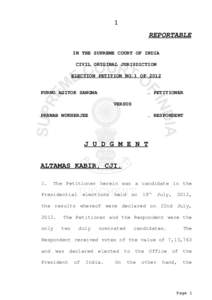 1  REPORTABLE IN THE SUPREME COURT OF INDIA CIVIL ORIGINAL JURISDICTION ELECTION PETITION NO.1 OF 2012