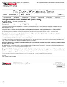 Two projects increase warehouse space in city | ThisWeek Co...  http://www.thisweeknews.com/content/stories/canalwinchester... THE CANAL WINCHESTER TIMES Home