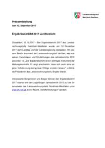 Landesrechnungshof Nordrhein-Westfalen Pressemitteilung vom 12. Dezember 2017
