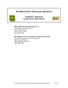 Wildland Fire Chemical Systems Supplier Contacts Long-Term Retardant Phos-Chek Brand Products (U.S.) ICL-Performance Products LP