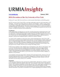 www.urmia.org  January 2010 H1N1 Prevention at The City University of New York By Howard N. Apsan, PhD, University Director of Environmental Health Safety and Risk Management