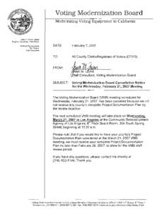 Voting Modernization Board: Meeting Cancellation Notice