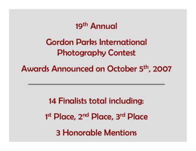19th Annual Gordon Parks International Photography Contest Awards Announced on October 5th, Finalists total including: