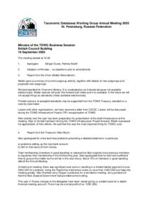 Taxonomic Databases Working Group Annual Meeting 2005 St. Petersburg, Russian Federation Minutes of the TDWG Business Session British Council Building 16 September 2005