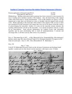 Southern Campaign American Revolution Pension Statements & Rosters Pension application of Edward Camp R1614 fn13NC Transcribed by Will Graves[removed]Methodology: Spelling, punctuation and/or grammar have been corrected