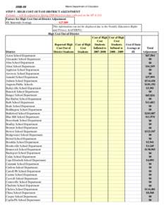 [removed]Maine Department of Education STEP 5 - HIGH COST OUT-OF-DISTRICT ADJUSTMENT Estimate -- will be adjusted in Spring 2009 based on data collected on the EF-S-214.