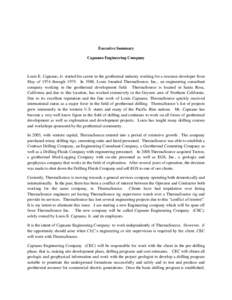 Executive Summary Capuano Engineering Company Louis E. Capuano, Jr. started his career in the geothermal industry working for a resource developer from May of 1974 through[removed]In 1980, Louis founded ThermaSource, Inc.,