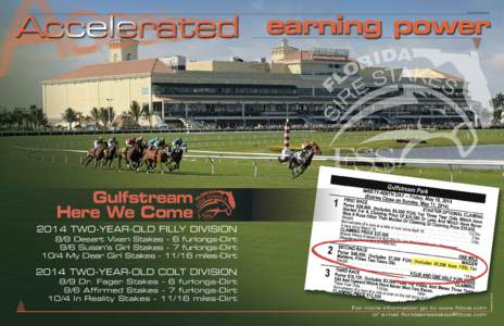 ad ve r ti se m e n t  Gulfstream Here We Come 2014 TWO-YEAR-OLD FILLY DIVISION 8/9 Desert Vixen Stakes - 6 furlongs-Dirt