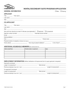 RENTAL/SECONDARY SUITE PROGRAM APPLICATION GENERAL INFORMATION New  Existing
