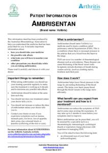 PATIENT INFORMATION ON  AMBRISENTAN (Brand name: Volibris)  This information sheet has been produced by