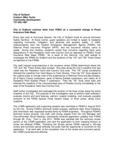 City of Gulfport Contact: Mike Taylor Community Development[removed]City of Gulfport receives letter from FEMA on a successful change in Flood Insurance Rate Maps