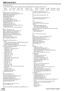 INDEX Vol[removed]Compiled by Les Pascoe To assist readers in using this index to Volume 66 the following tabulation lists the pages in each issue of TA: January  1-32