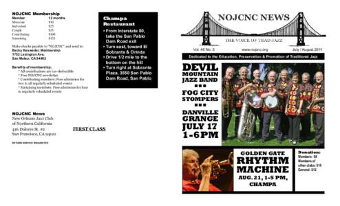 NOJCNC Membership Member		 Musician Individual		 Couple			 Contributing