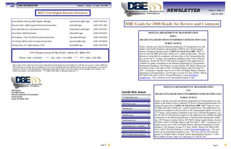 DBE NEWSLETTER  Volume 7, Issue 2  Sept / Oct 2007 NEWSLETTER