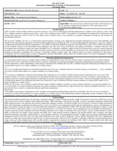 City of New York Department of Information Technology & Telecommunications Job Posting Notice Civil Service Title: Computer Specialist (Software)  Level: 04